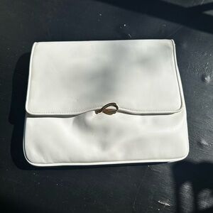 Vintage Salvador Ferragamo White Clutch with Gold Accent